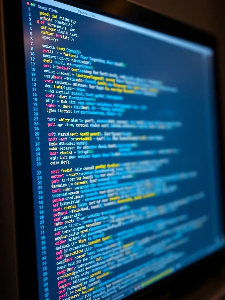A close-up shot of HTML code on a computer screen, highlighting the structure and tags, used in the context of web development training at WebAcademyUK.